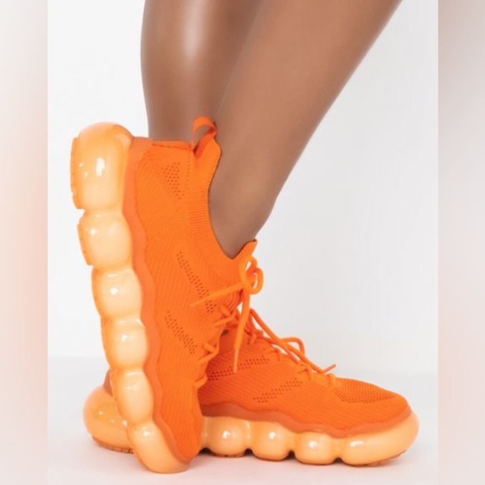 Azalea Wang Orange Sock Trainer Retro Fashion Sneaker